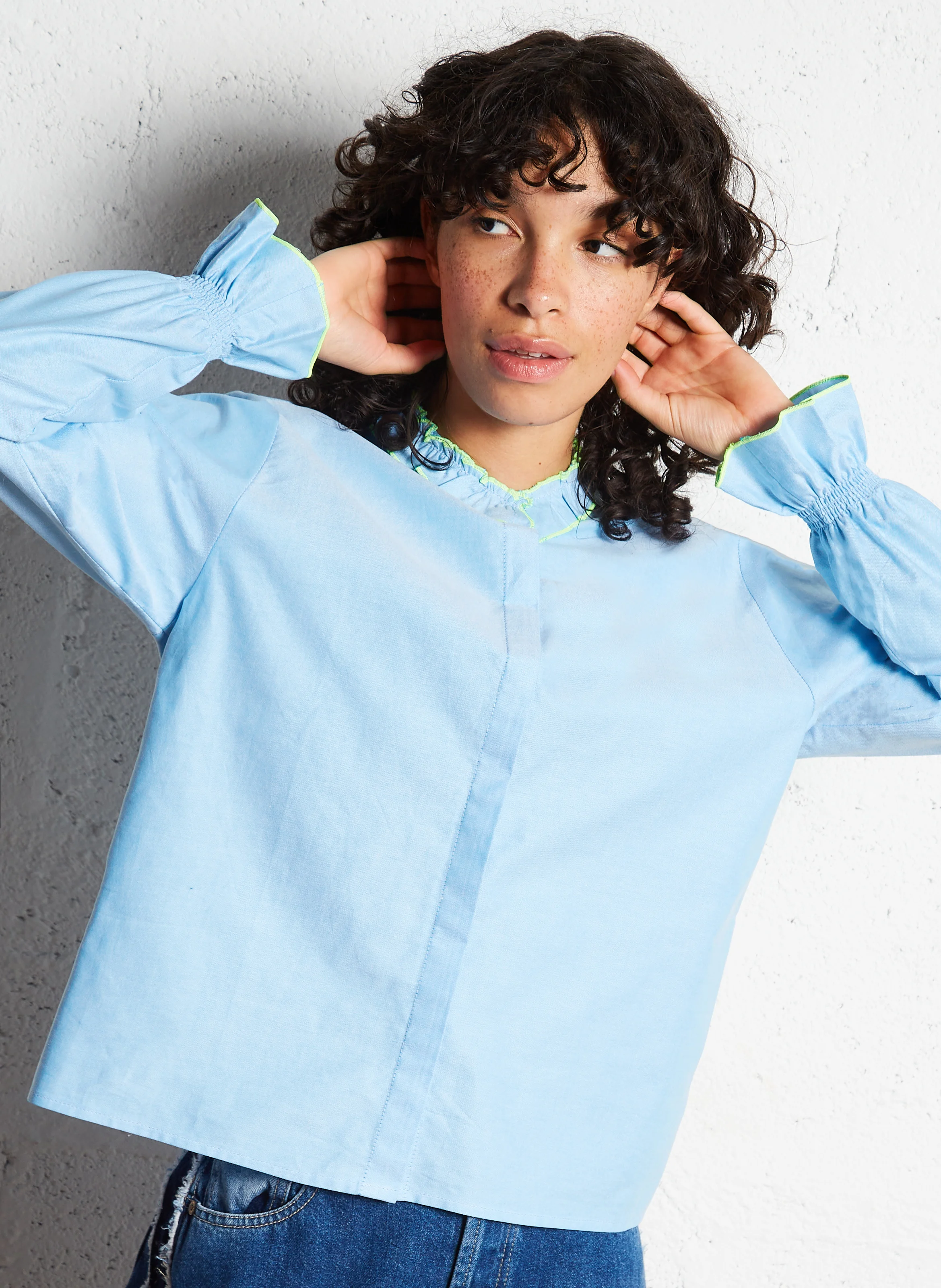 SONIC - Chemise col rond droit en coton | Multicolore