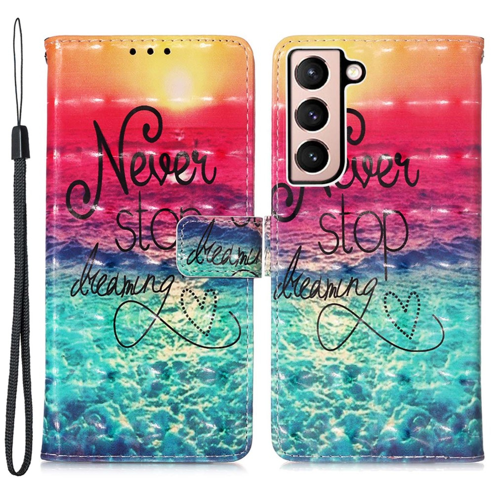 Samsung Galaxy S22 5G Leder Tasche Hülle mit Kartenfach Never Stop Dreaming