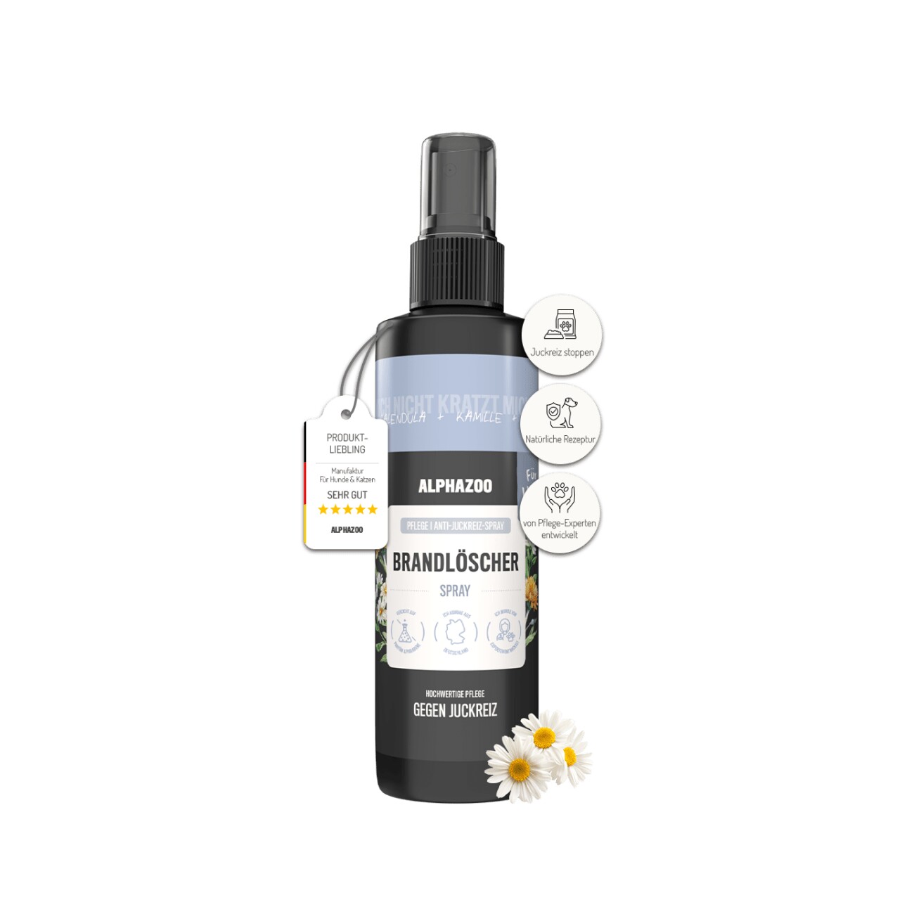 ALPHAZOO Brandlöscher Anti Juckreiz Spray für Hunde I Sanfte Beruhigung 200 ml