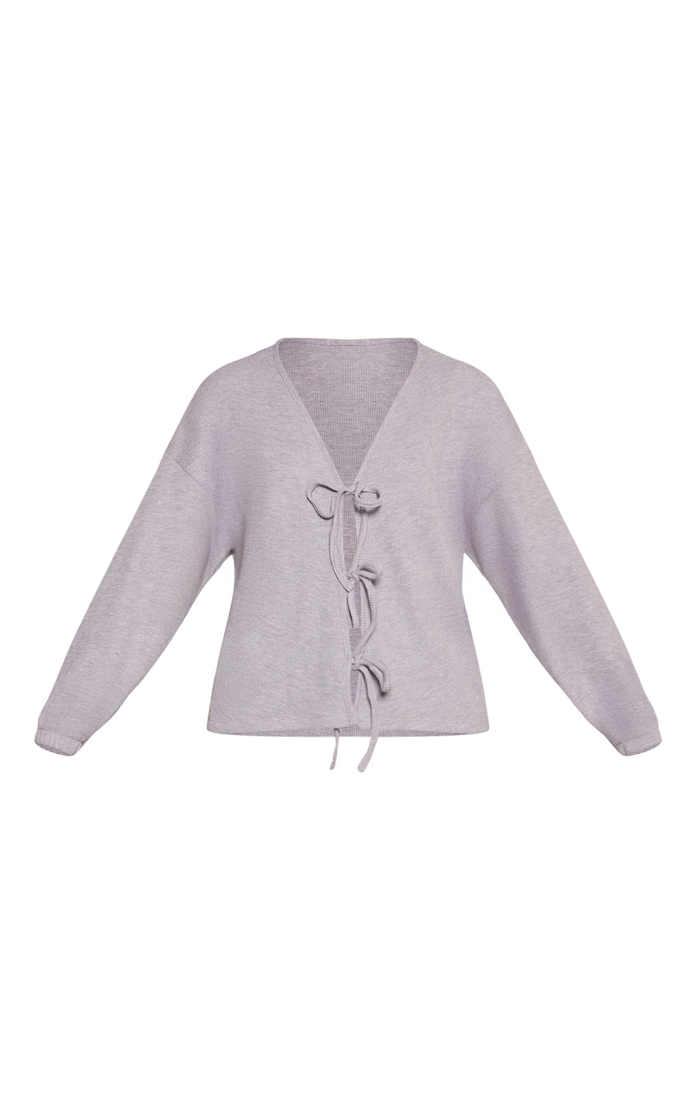 Gris Cendré Haut De Pyjama À Manches Longues Avec Lien À Nouer