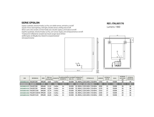 CRISTALED - Miroir de salle de bains lumineux éclairage intégré led rétr...