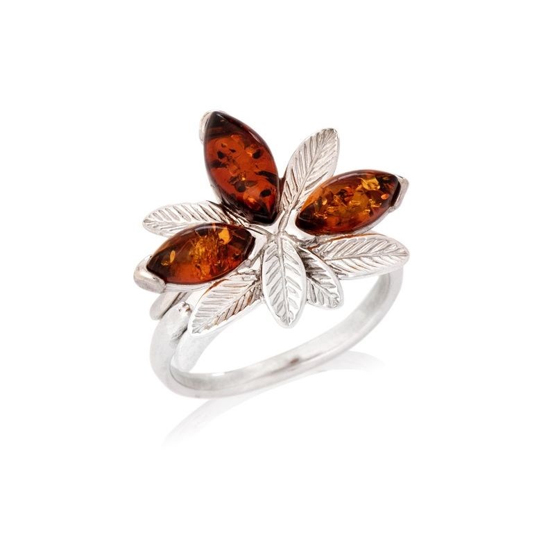 BAGUE AMBRE COGNAC ARGENT RHODIE