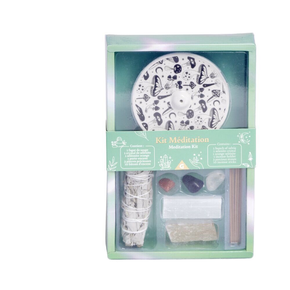Coffret méditation kit encens/sauge/sélénite