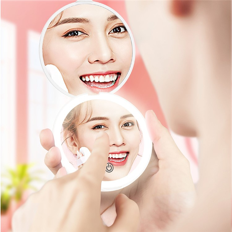 (Ø8cm) LED Make Up Taschen Schminkspiegel Wiederaufladbarer USB Reise Kosmetik Spiegel - Schwarz