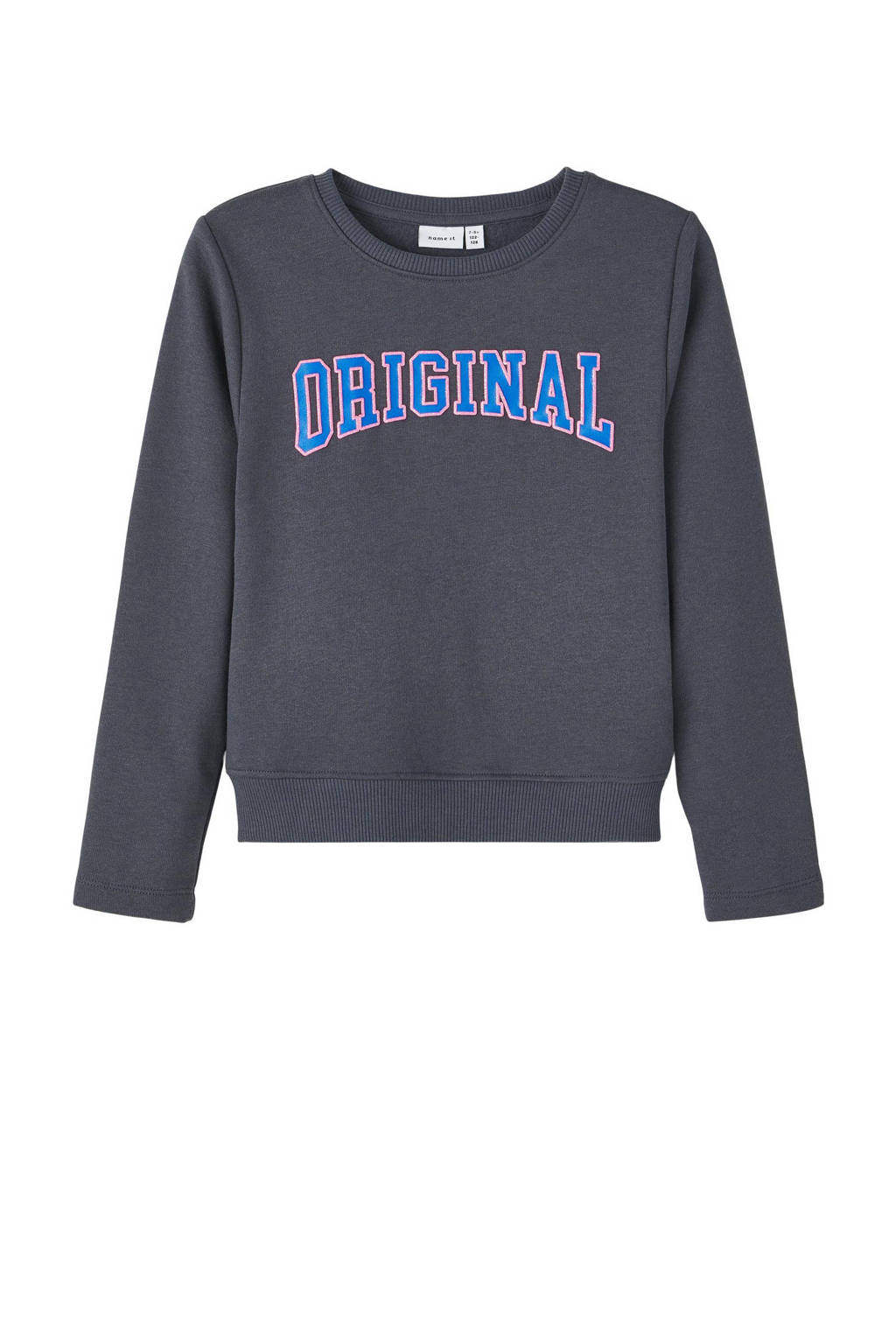 NAME IT sweater NKFOCALIA met tekst donkerblauw