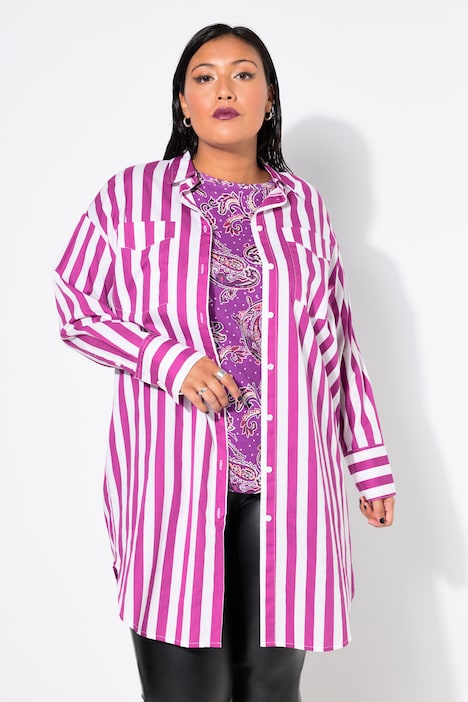 Hemdbluse, oversized, Streifen, Langarm