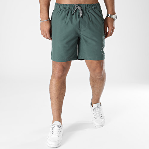 Short De Bain Logo Vert Kaki Blanc