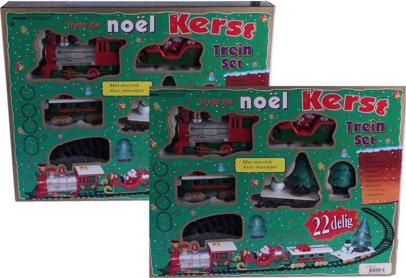 Kersttrein set rijdende decoratie trein met muziek en licht 22-delig - Kersttreinen - Kerstversiering/kerstdecoratie