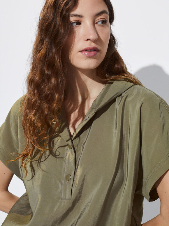 Camisa com capuz fluida - Cáqui