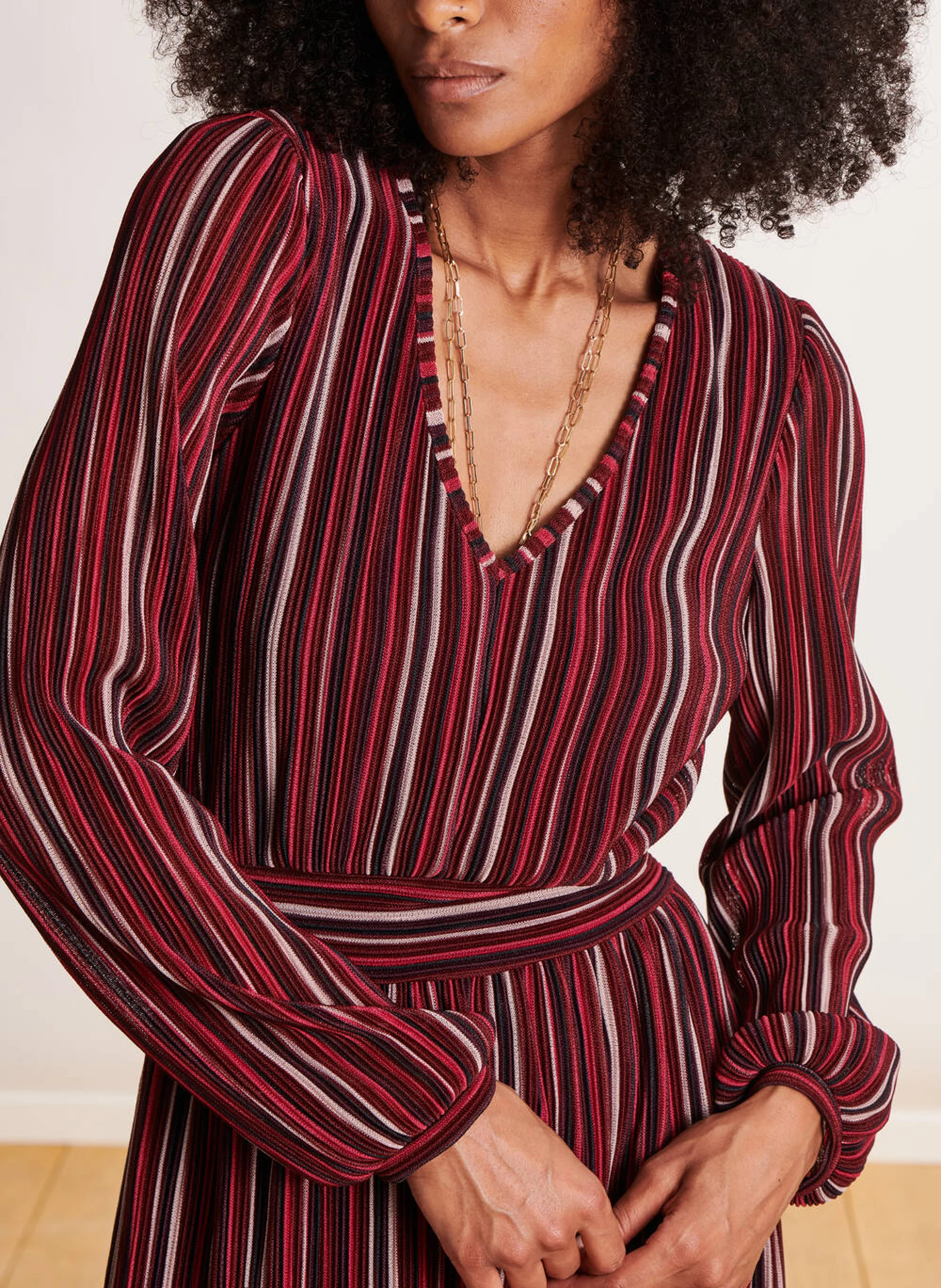 Robe longue rayée| Rose