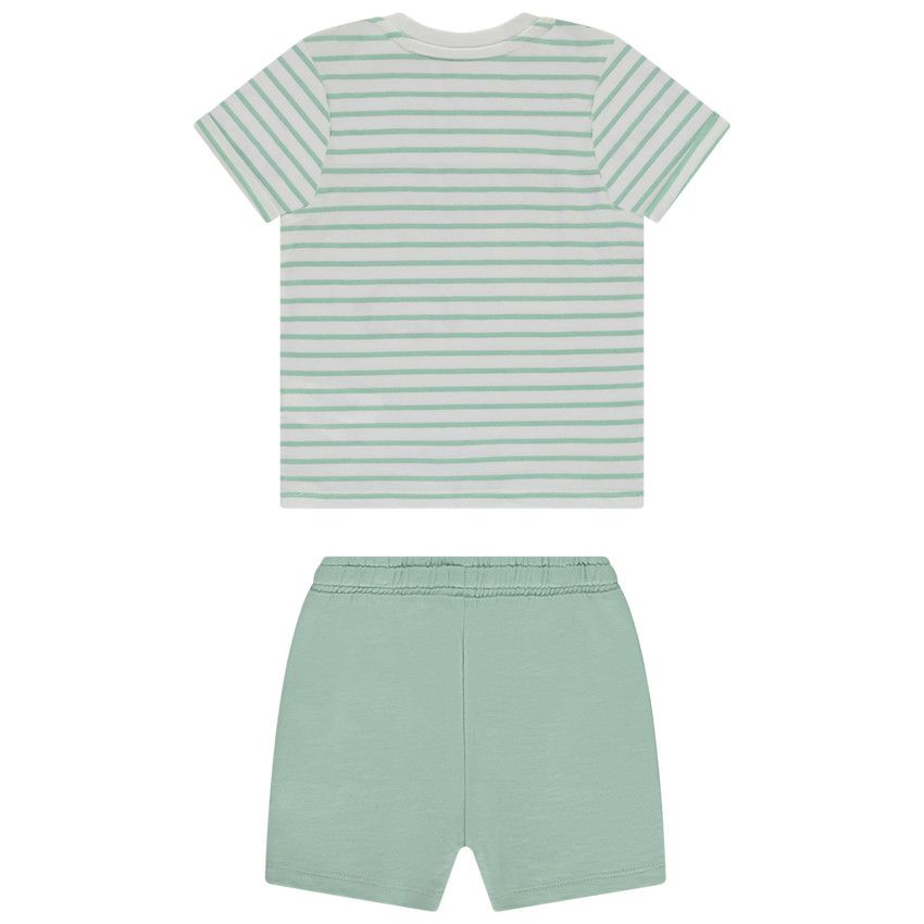 Ensemble t-shirt fantaisie à rayures + short uni pour bébé garçon - Vert