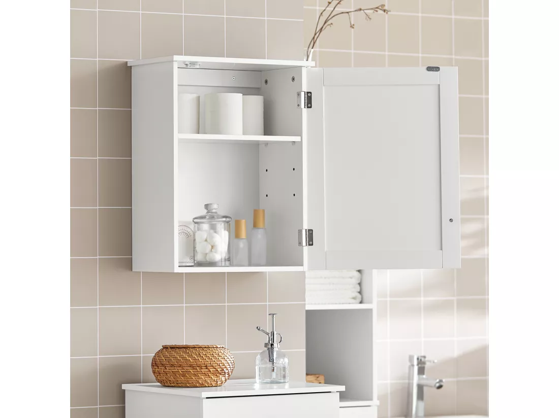 Meuble Haut de Salle de Bain- 1 Porte Placard Commode Armoire Suspendue, BZR19-W