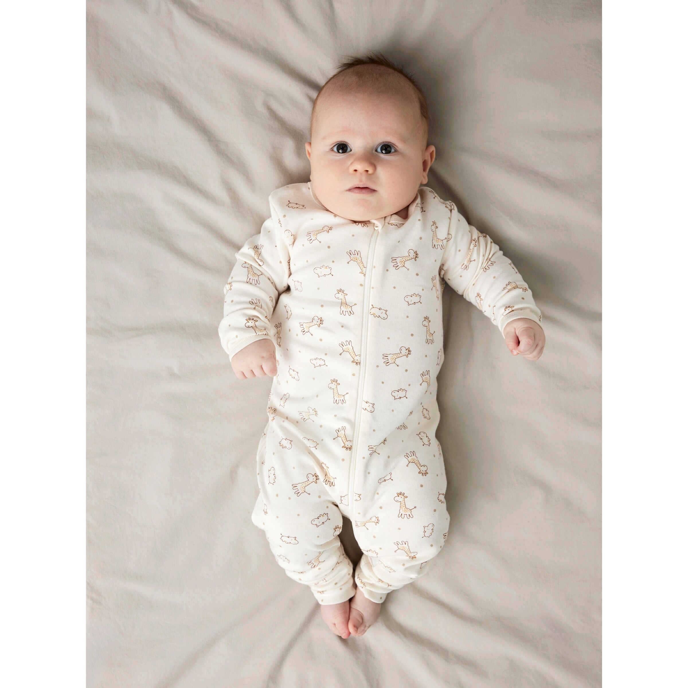 NAME IT 2er-Pack Schlafoveralls mit Klappfuß Giraffen beige/natur