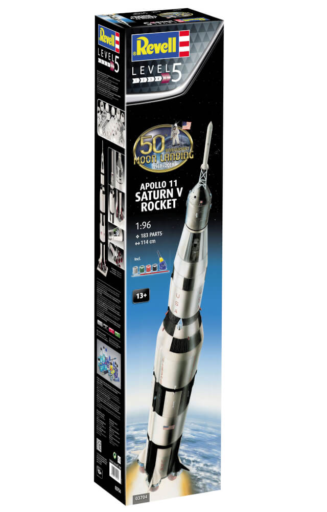 Geschenkset Apollo 11 Saturn V Rocket, Revell Modellbausatz mit Basiszubehör