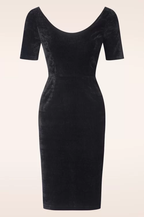 Banned Retro Edith fluwelen pencil jurk in zwart