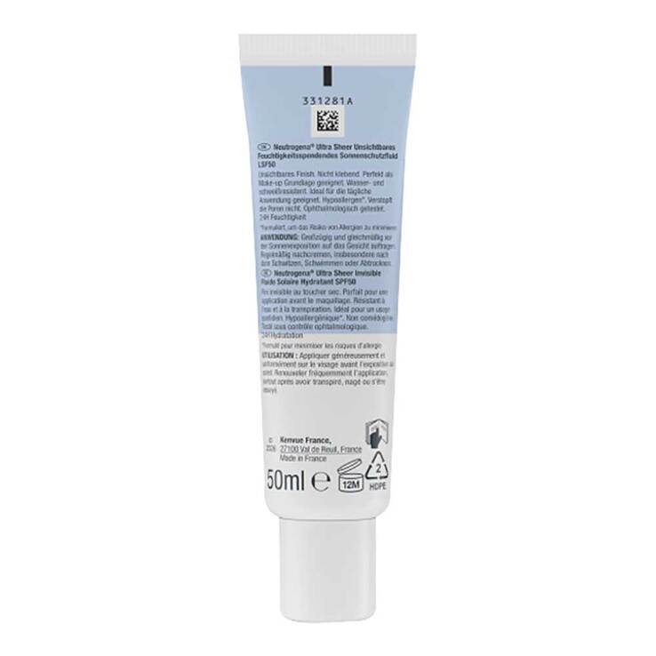 Neutrogena Ultra Sheer unsichtbares feuchtigkeitsspendendes Sonnensschutzfluid LSF50, 50 ml