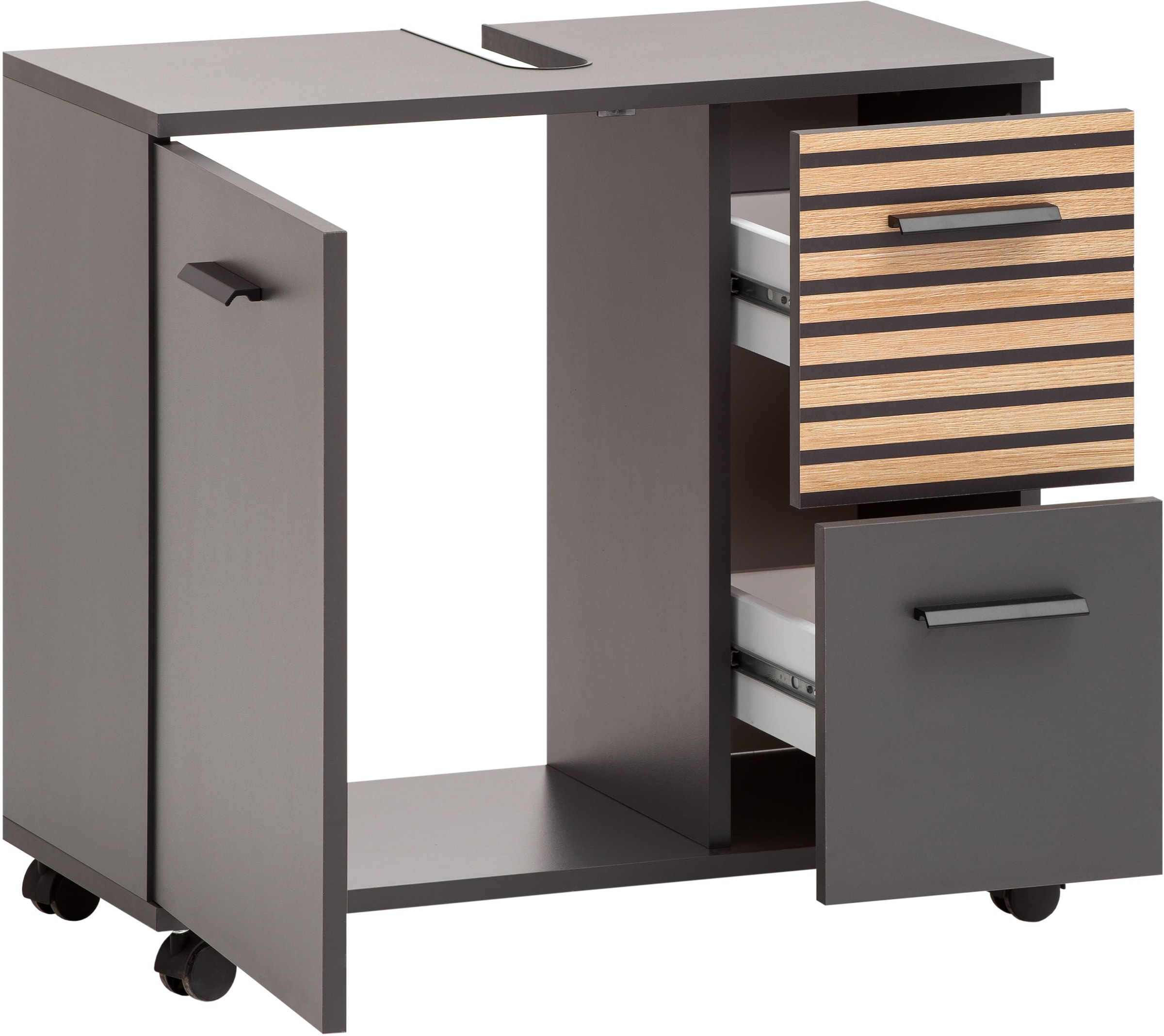 welltime Waschbeckenunterschrank »Katta, Breite 65 cm« Oberboden mit Siphonausschnitt, Schublade mit Akustikprint