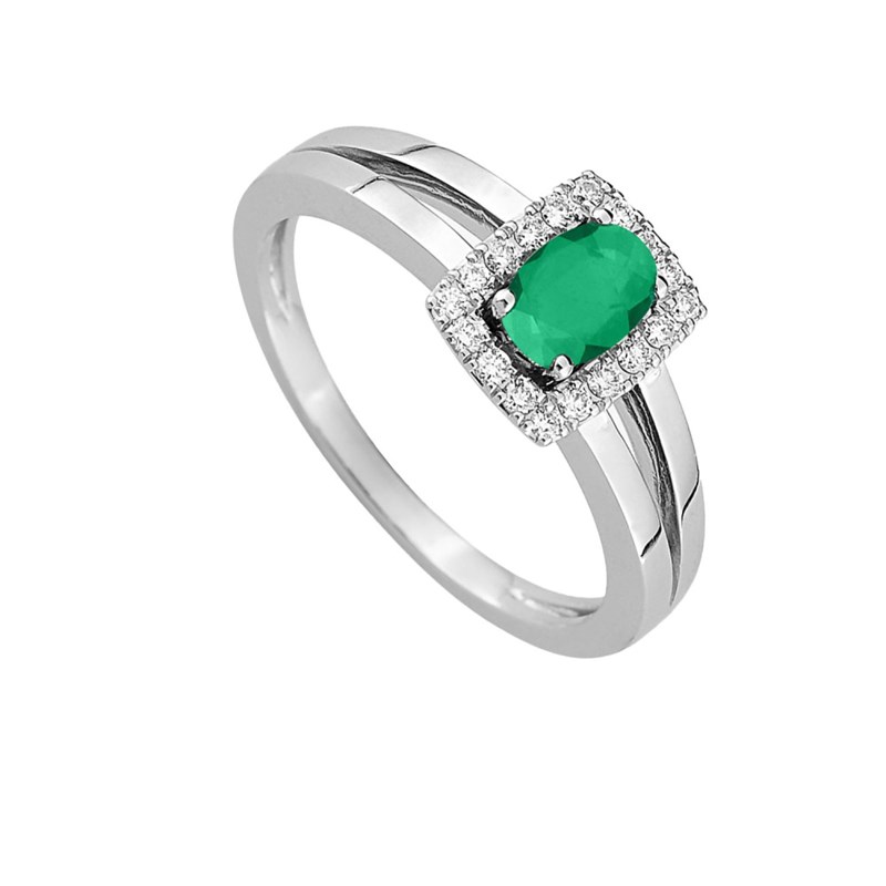 Bague Femme - Emeraude - Or 18 Carats - Diamant 0,13 Carats