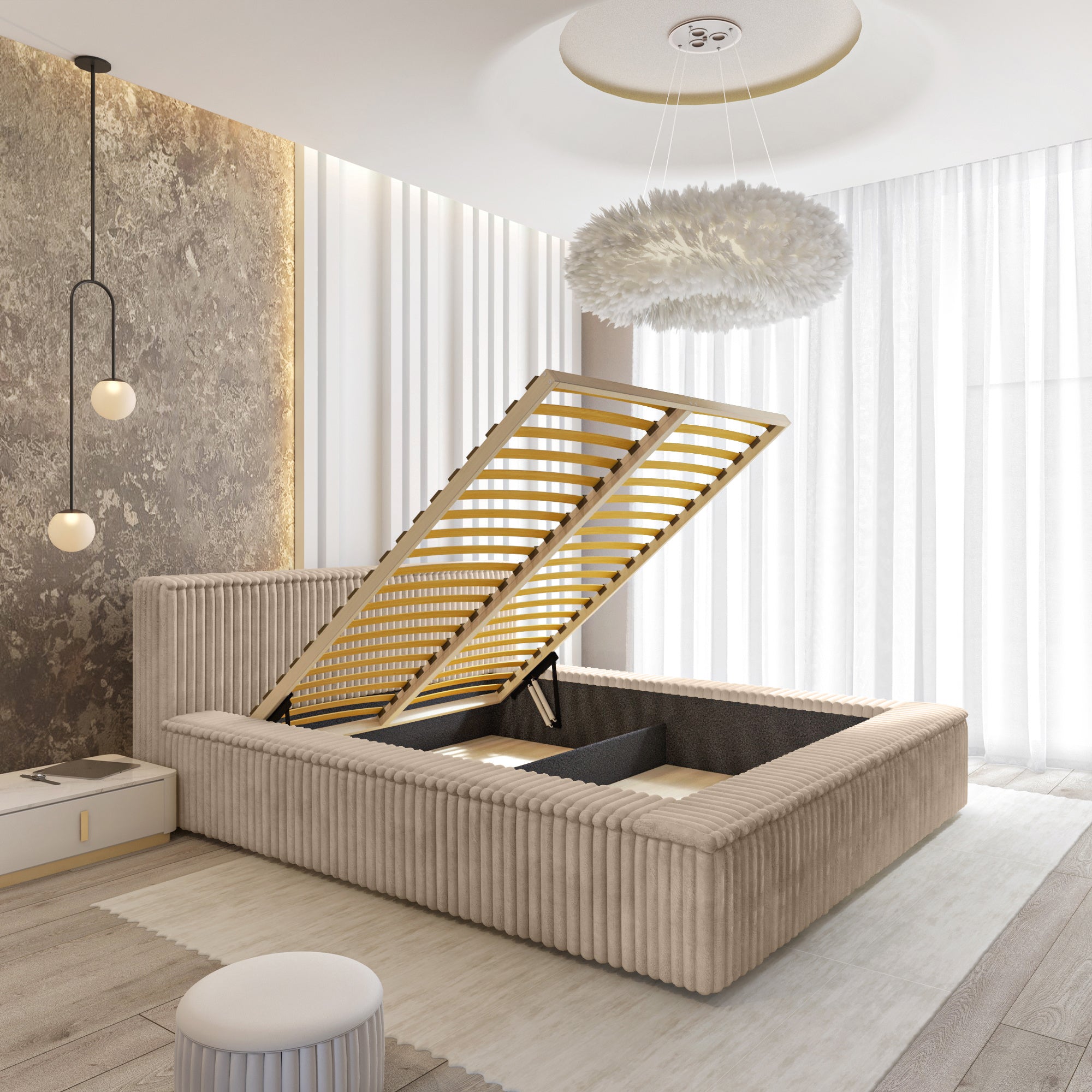 Trae Mobler Melody 140 x 200 cm Gestoffeerd Bed Beige