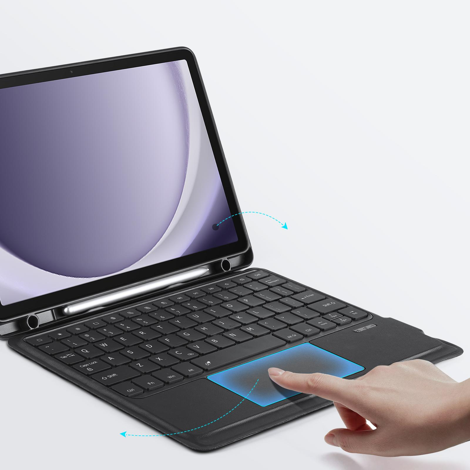 2in1 Samsung Galaxy Tab A9  Plus Leder Tasche Magnetische Bluetooth Tastatur   S-Pen Halterung (QWERTY) - Schwarz