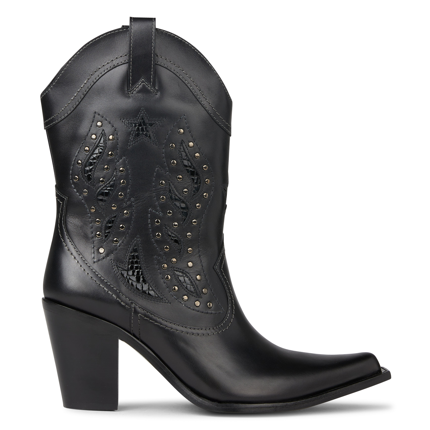 TIPPI 80 - Bottine western brodée à talon en cuir | Noir