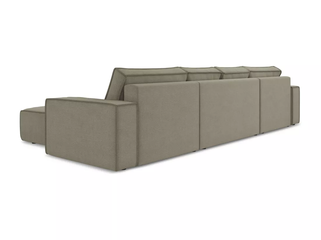 Canapé d'angle panoramique convertible en tissu texturé - beige foncé - KIMO