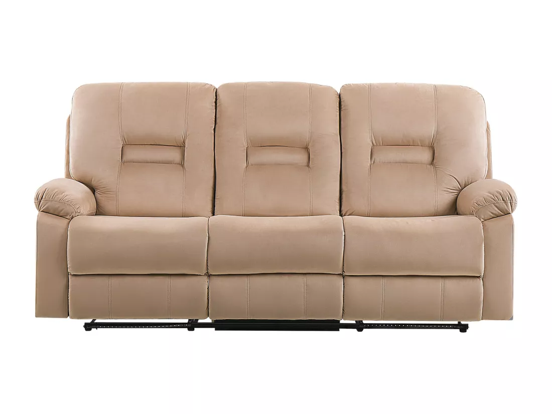 Canapé de salon 3 places électrique inclinable en velours beige avec LED et port USB BERGEN