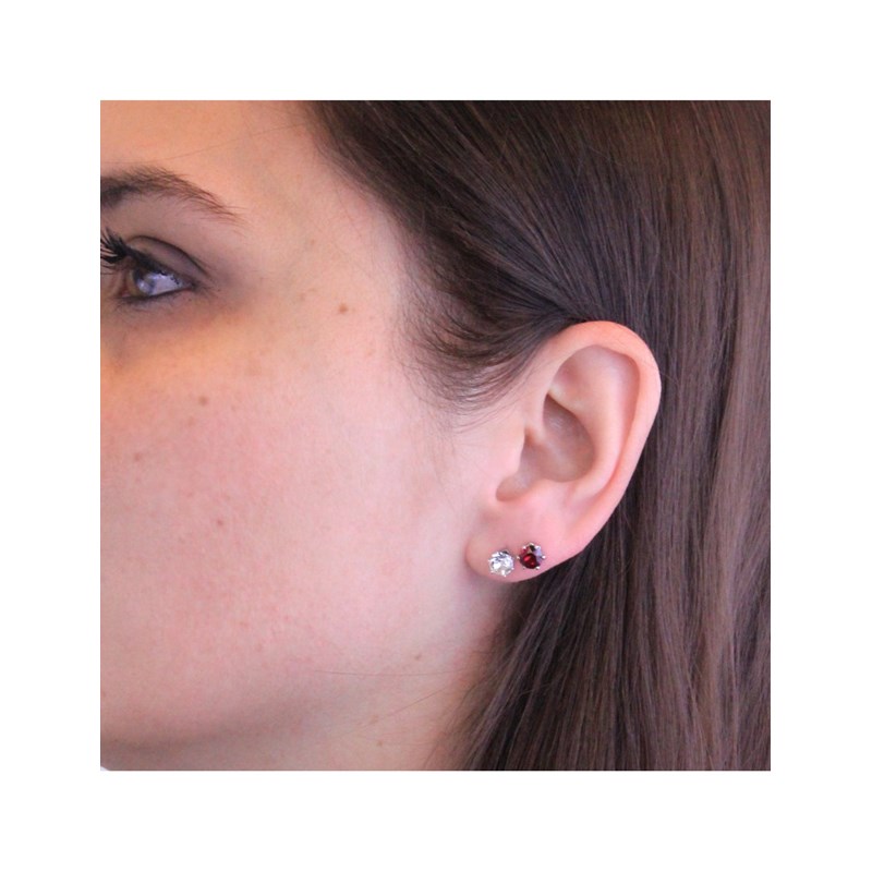 Boucles d'oreilles Birth Stone Janvier - Argenté et Rouge