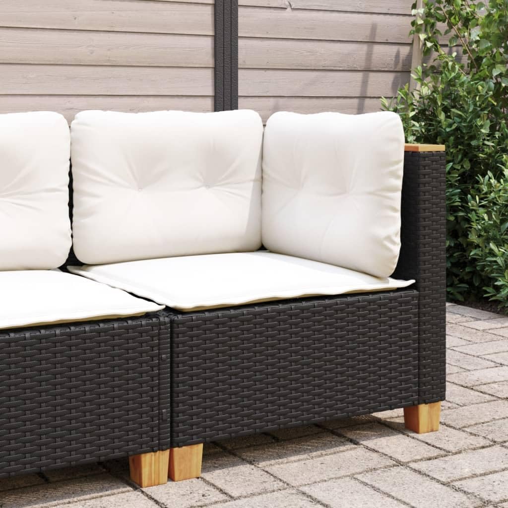 Kangmusi Garten-Ecksofa mit Kissen Schwarz Poly Rattan, Schwarz 365902