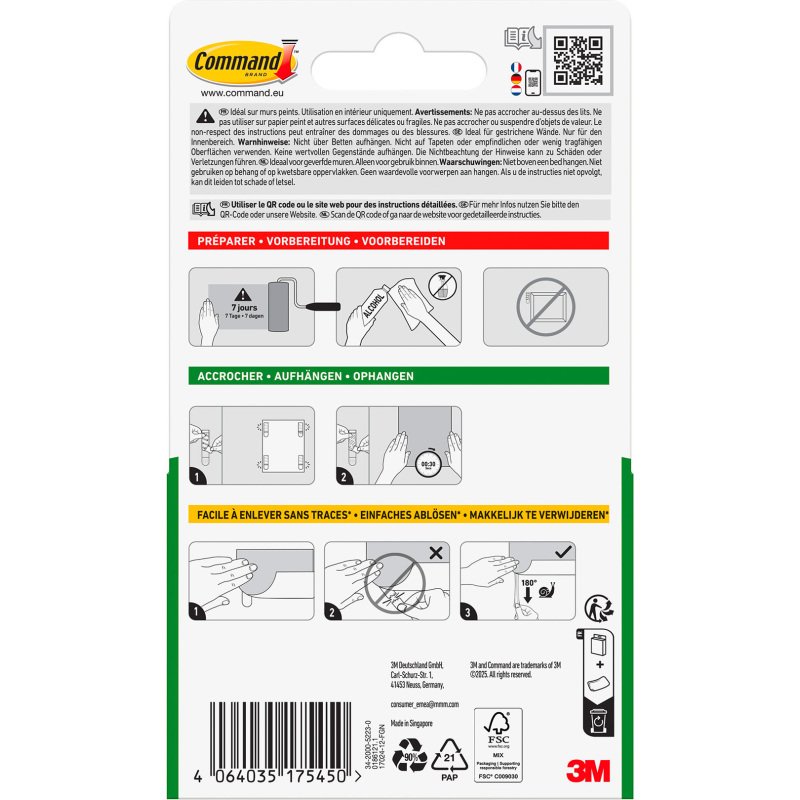 Languettes adhésives Command 3M pour posters - Blister de 12