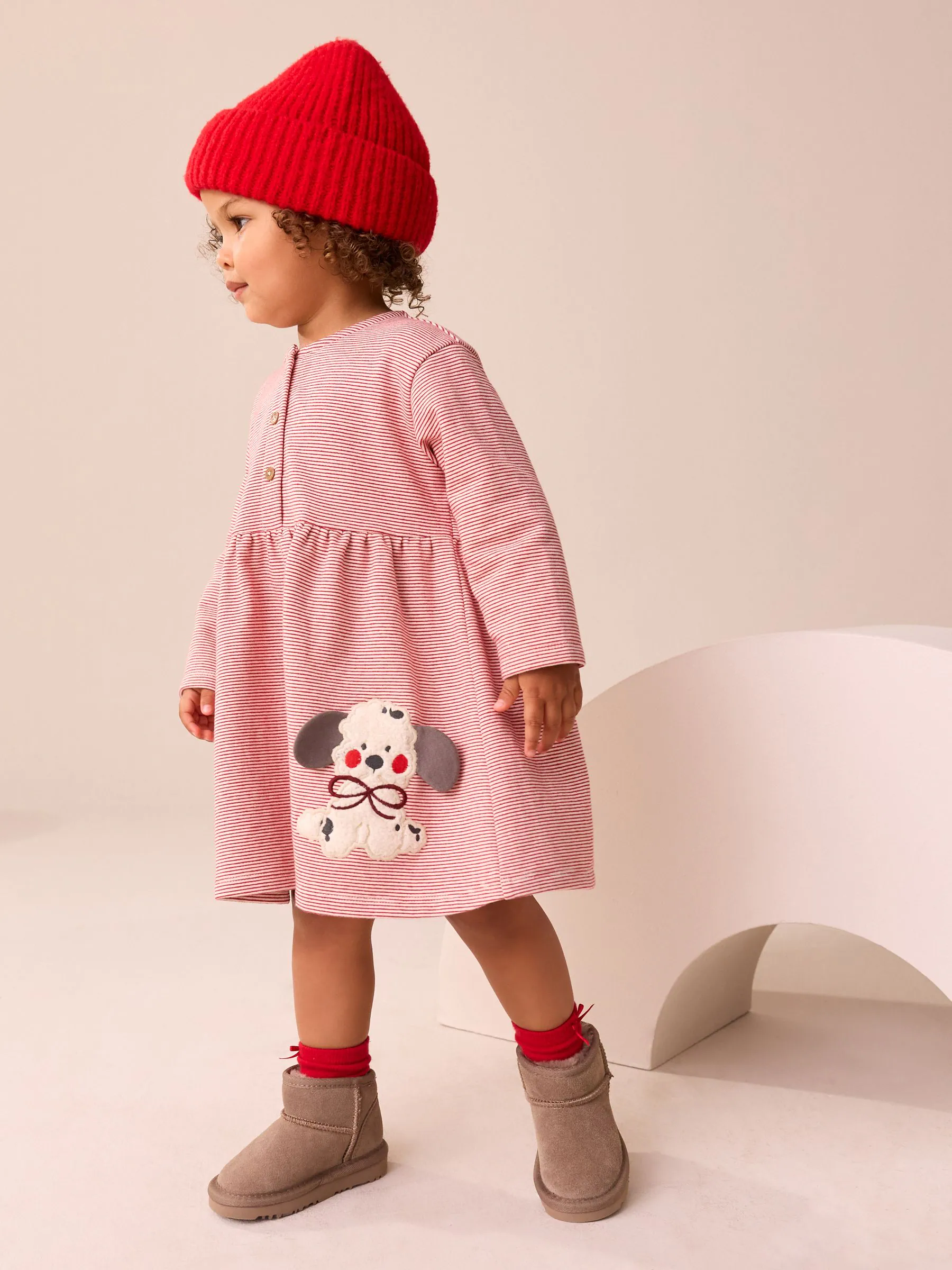 Roze met hondenprint - Sweatjurk met geborstelde stof (3mnd-7jr)
