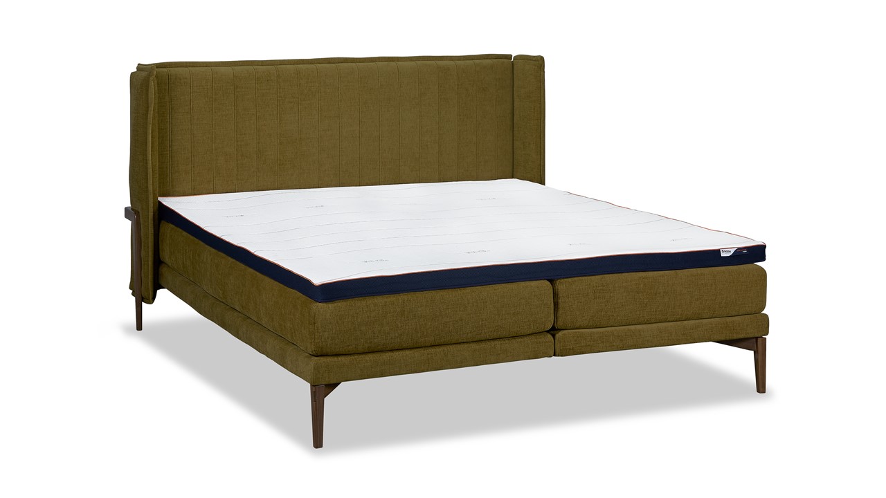 Bed Element Vivid met gestoffeerde matrassen en Cool Motion topper curry