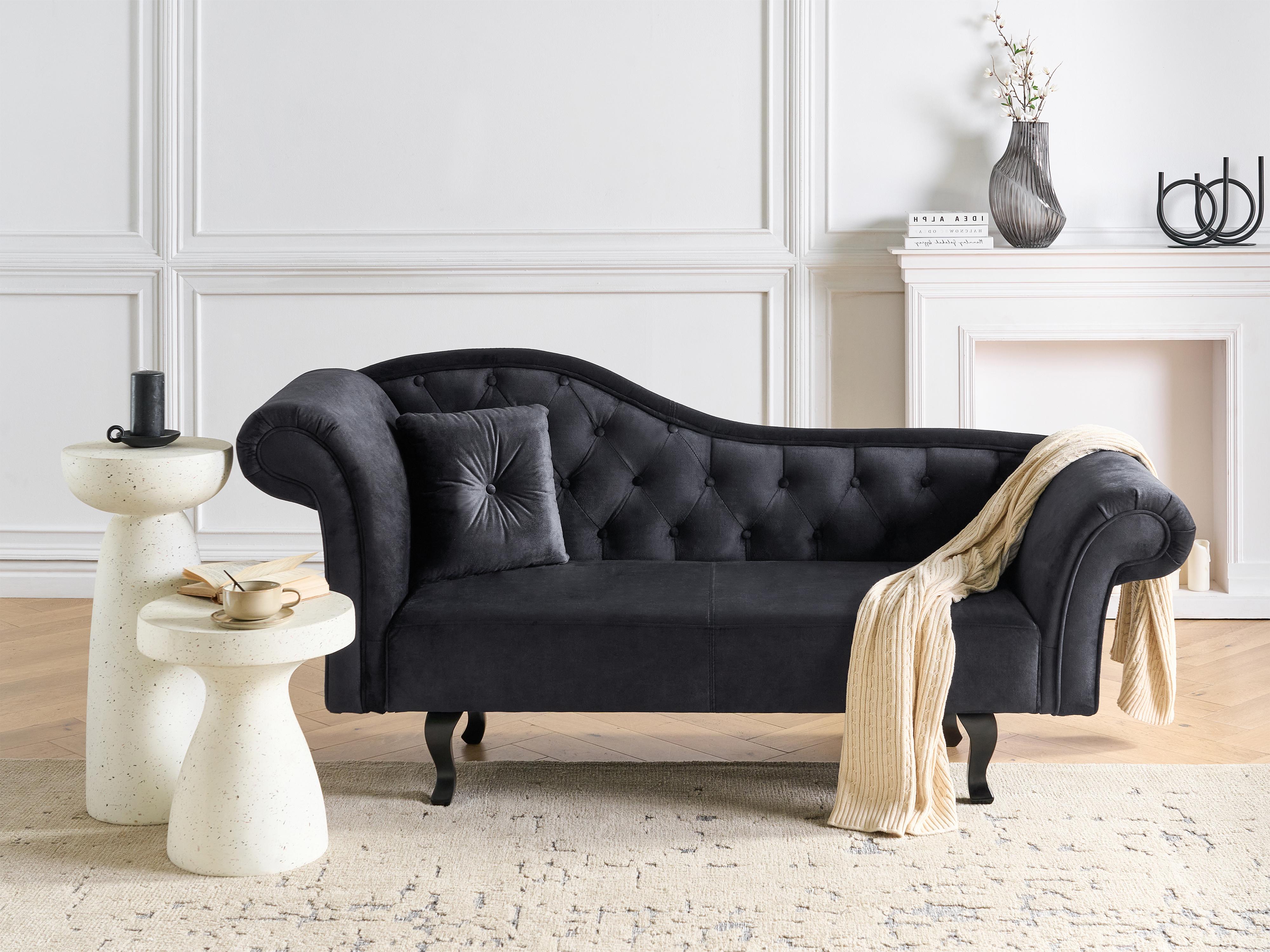 Linkszijdige chaise longue LATTES II Fluweel Zwart met kussen
