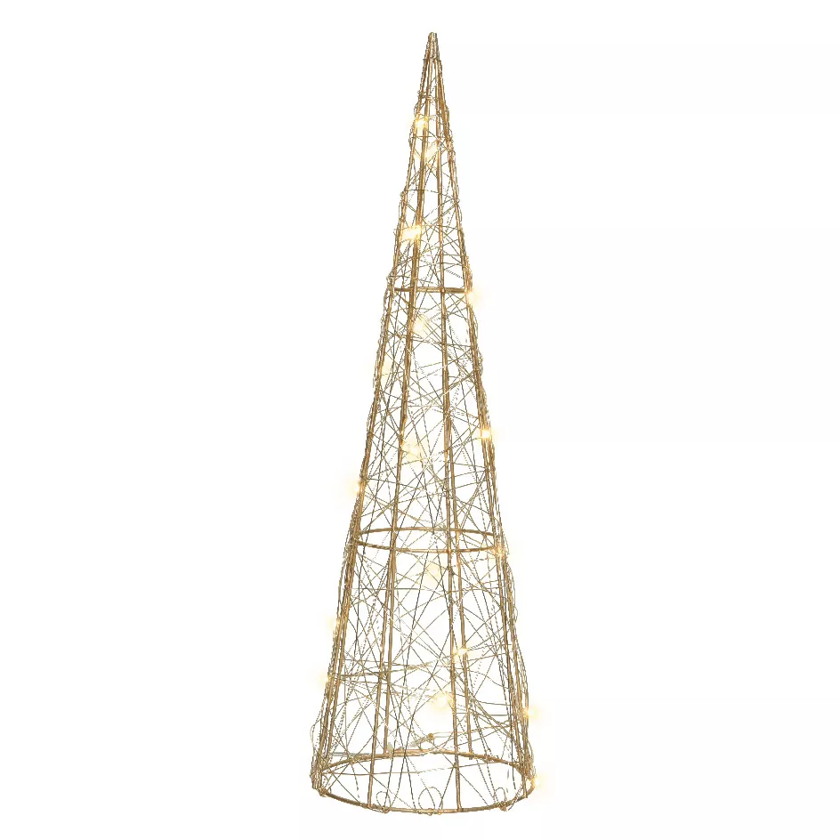 Cône lumineux à piles 30 LED (H60 cm) Pyramide Or et Blanc chaud