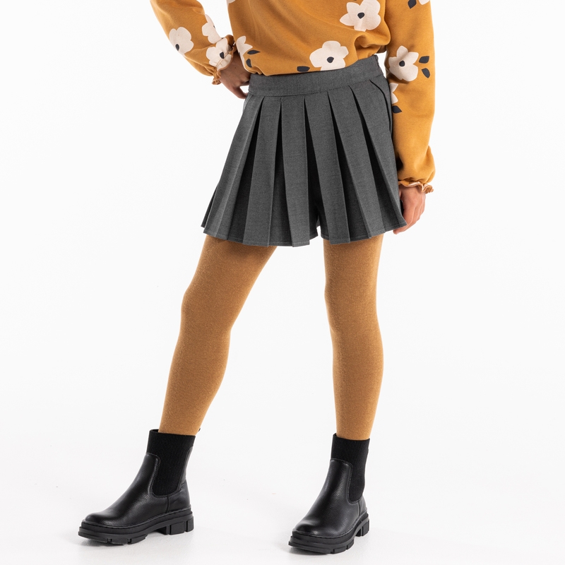 Short plissé à petits carreaux marron fille