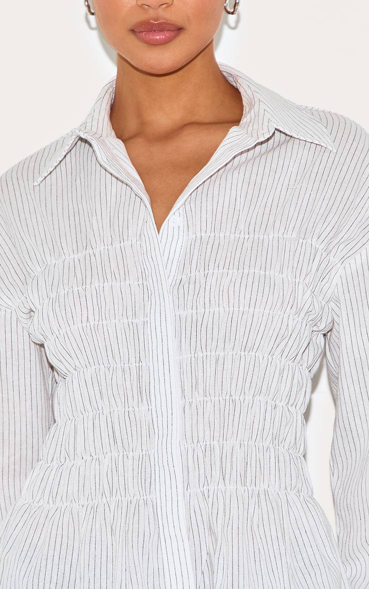Blanc Chemise Cintrée À Rayures Froncées