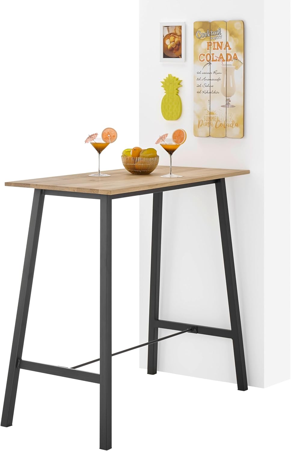 Stella Trading Kent Bartisch aus Massivholz Eiche - Moderner Hochtisch mit Metallgestell für Küche & Esszimmer - 120 x 104 x 60 cm (B/H/T)