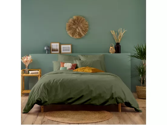 Housse de couette unie 100% Percale de coton - Kaki - 140x200cm