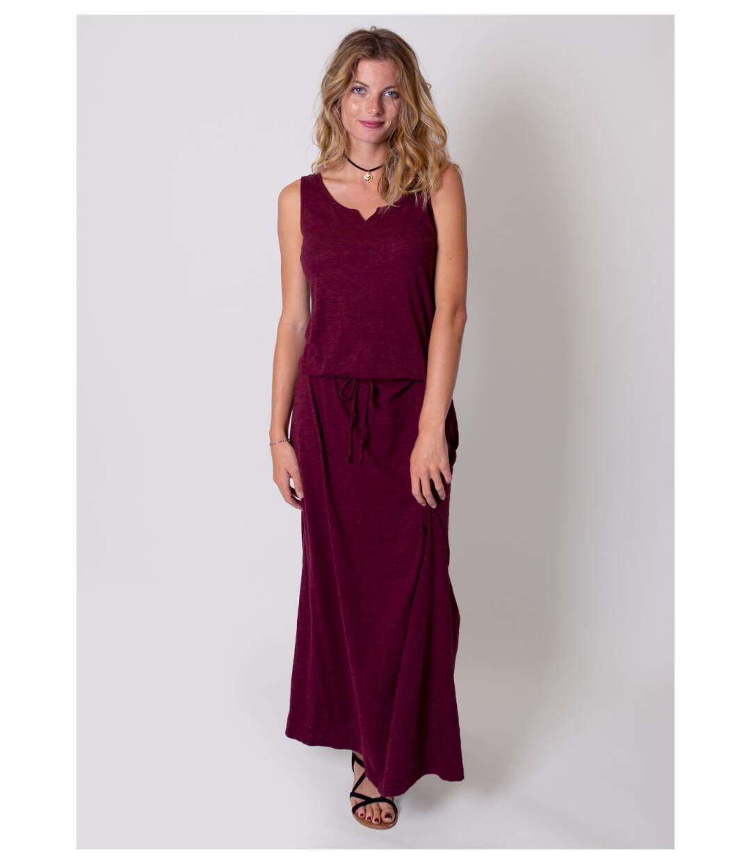 Robe longue en coton sans manches NADINE grenat Coton Du Monde