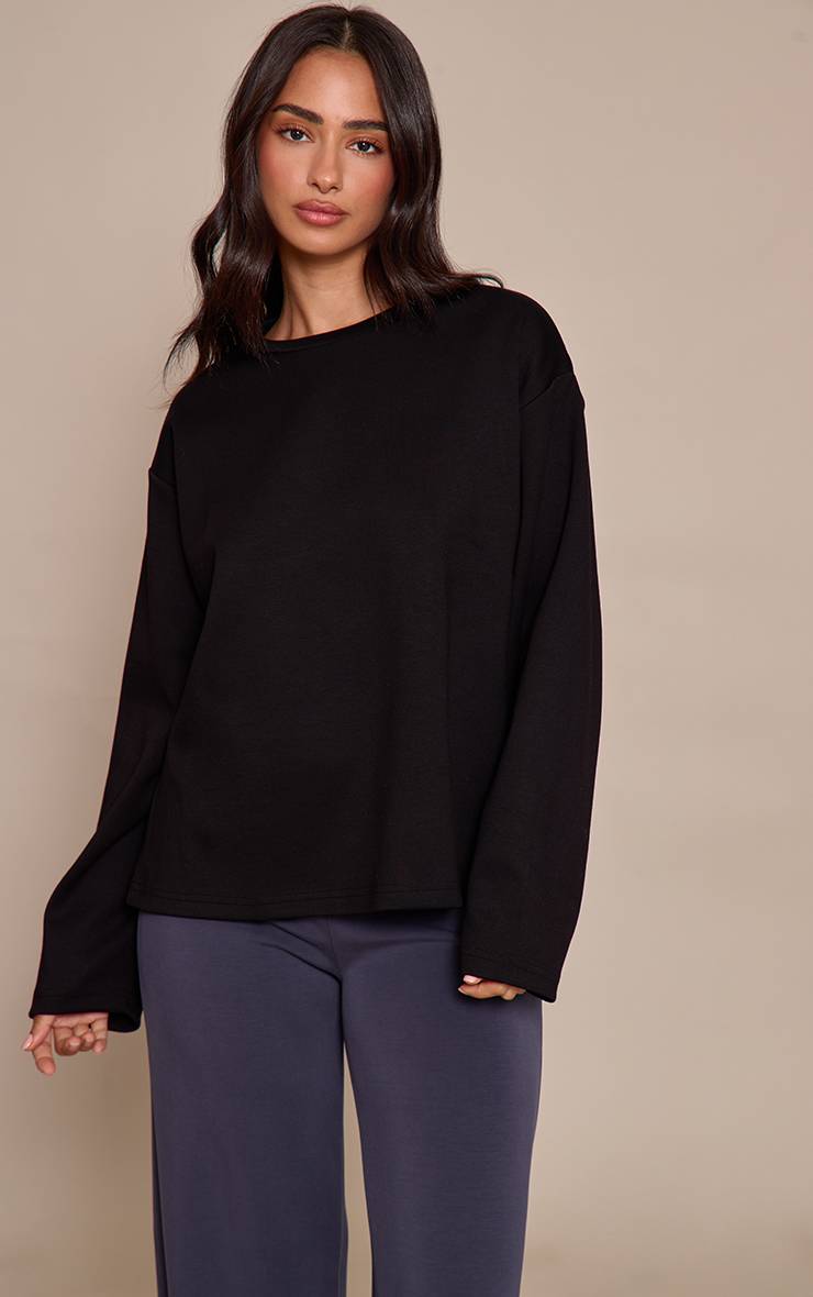 Noir T-shirt Oversized À Manches Longues En Modal Petite