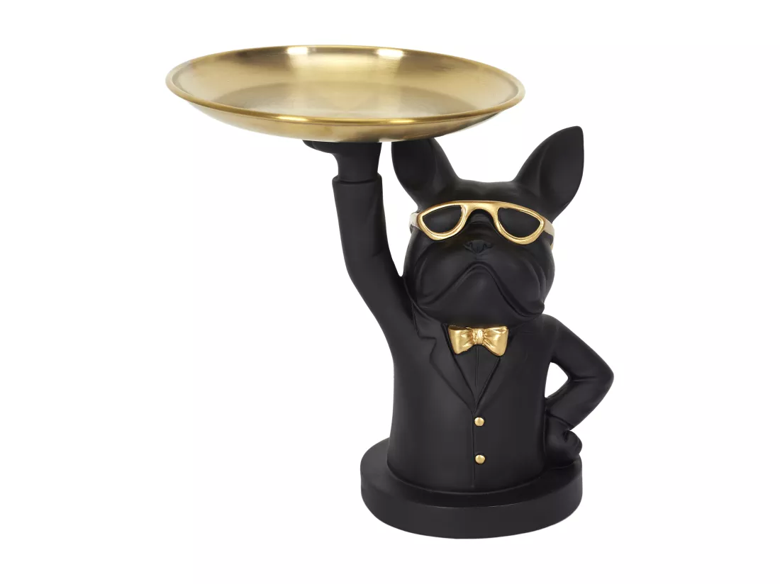 Sculpture Deco Bulldog Noir Vide Poche 23cm