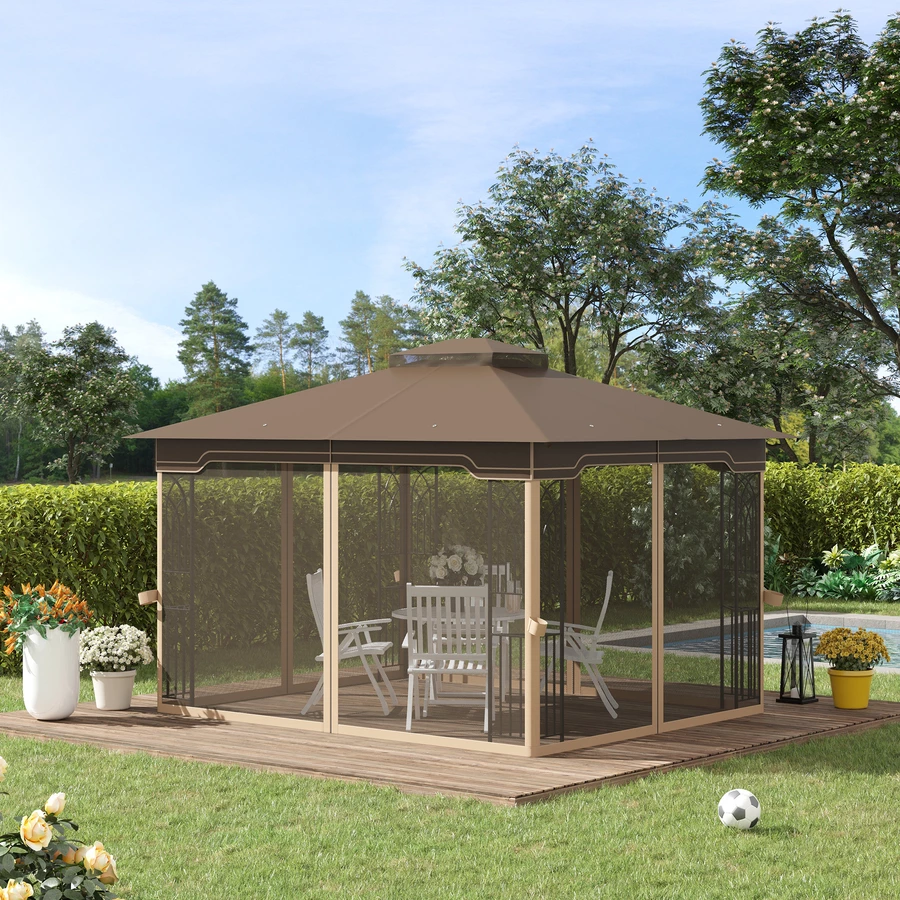 Outsunny Pavillon mit Doppeldach braun