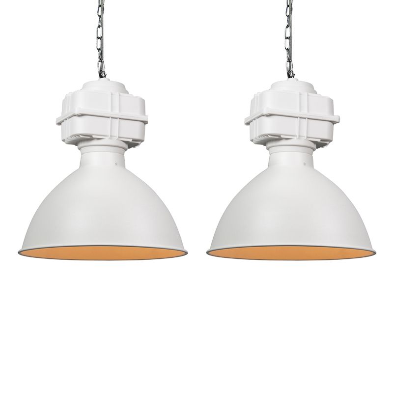Set van 2 industriële hanglampen klein mat wit - Sicko
