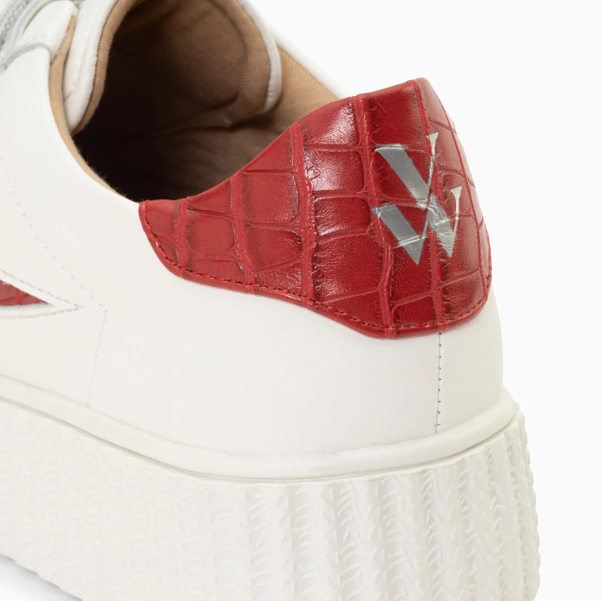 Sneakers-Baskets éclair Elsa blanc et rouge croco à scratchs