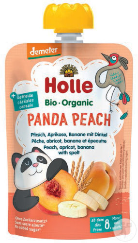 Holle Panda Peach Gourde Pêche/Abricot/Banane/Épeautre Dès 8 Mois Bio 100g