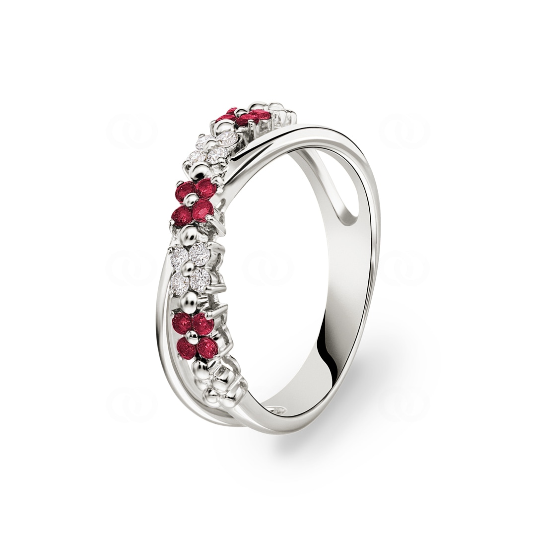 Ring 750/18 K Weissgold mit Rubinen & Diamanten 0.11 ct H/si