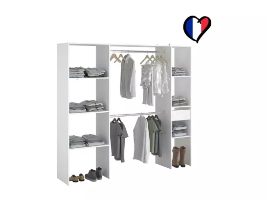 Dressing blanc avec étagères, penderies, tiroir 198x40x180 ELYSEE
