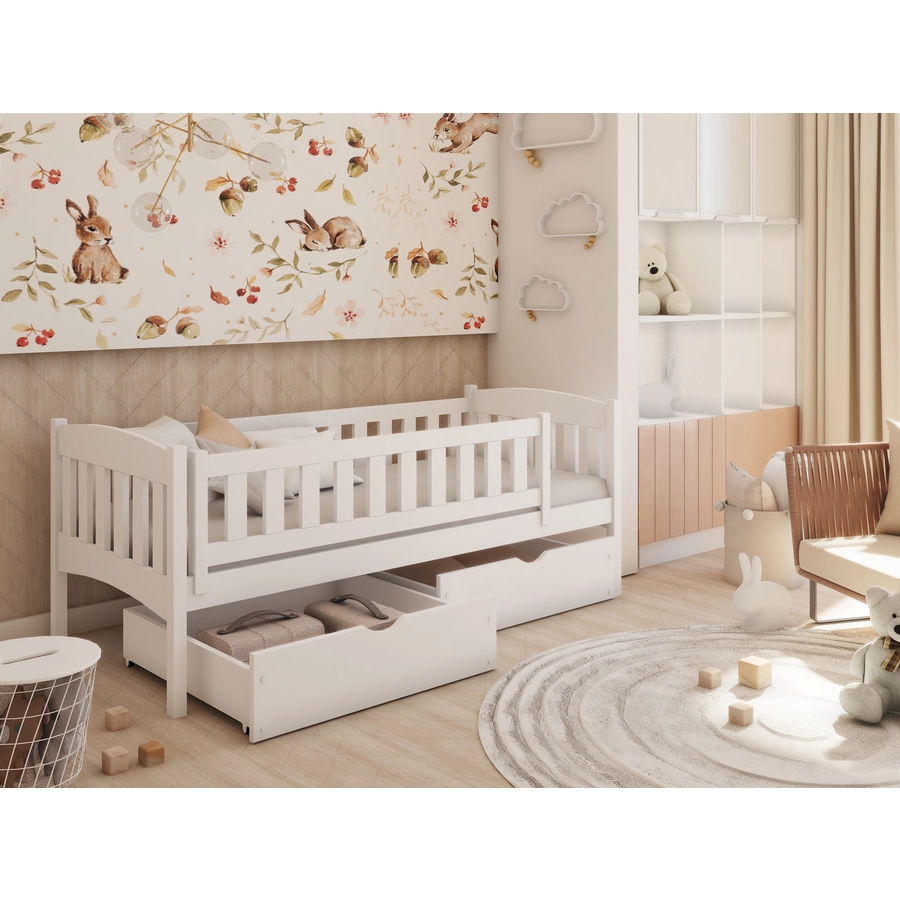 Kids Collective Kinderbett Einzelbett 90x200 mit zwei Schubladen, Rausfallschutz weiß