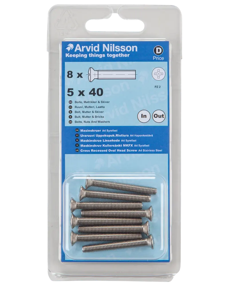 Arvid Nilsson Maskinskrue A4 LH M5 x 40 mm 8-pak