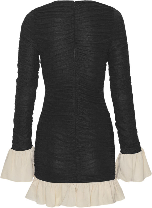 ROTATE Birger Christensen MINI RUCHED LS DRESS 1000 black comb.